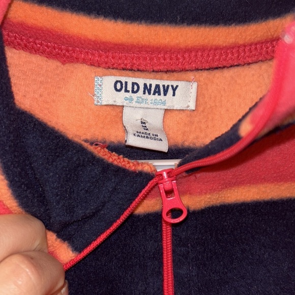 STRIPED FLEECE WARM ORANGE NAVY BLUE PINK ZIP COWL NECK SWEATER WINTER - Picture 6 of 6